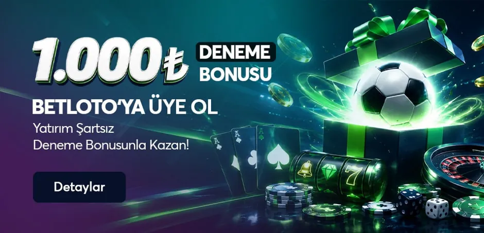 Betloto kampanya görseli: 1.000₺ DENEME BONUSU / BETLOTO'YA ÜYE OL / Yatırım Şartsız Deneme Bonusunla Kazan!